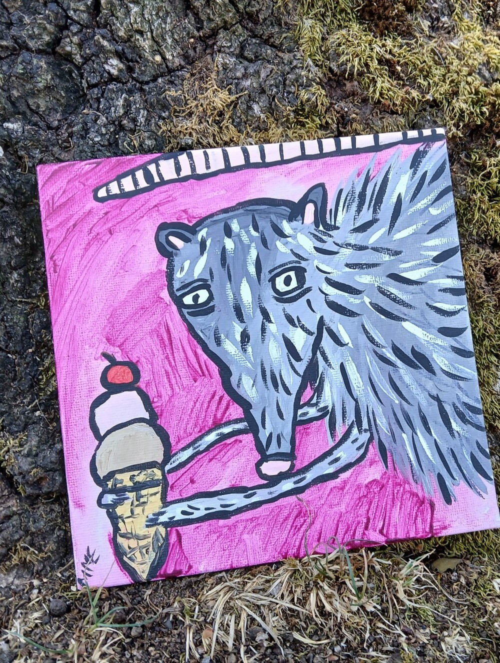 Possum Eating Ice Cream Painting
